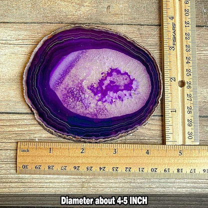 AMOYSTONE 4pcs Purple Agate Stone Coasters Large Cup Mat Natural Agate Slices 4-5 INCH with Rubber Bumpers, Home Decor