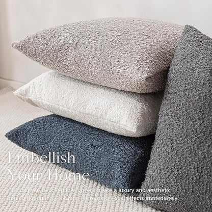 Foindtower Set of 2, Decorative Textured Boucle Throw Pillow Covers Accent Solid Pillow Cases Soft Cozy Couch Cushion Case for Chair Sofa Bedroom Living Room Home Decor 24 x 24 Inch Neutral Grey