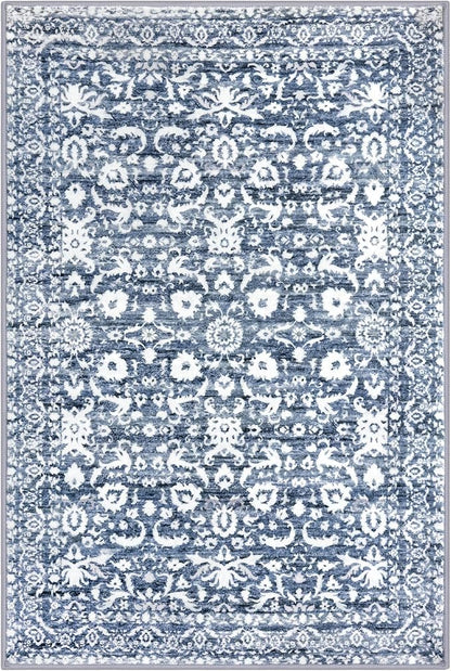Vintage Entryway Rug 2x3 Washable, Light Blue White Kitchen Rug, Super Soft Thin Faux Wool Small Area Rug, Non-Slip Accent Mat for Foyer, Bedroom, Office