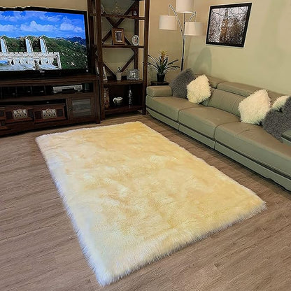 LAMBZY High Pile Super Soft Faux Sheepskin Rug (10'x13', Cream)