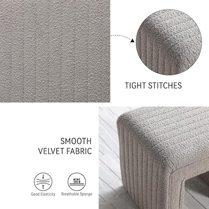 Get Set Style Vanity Stool Chair,Modern Boucle Ottoman Foot Stool with Wooden Legs Sofa Bench Footstool Extra Seat for Vanity,Makeup Room,Living Room,Entryway,Office (Fully Assembled) (Taupe)