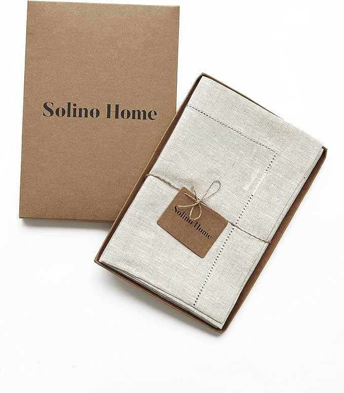 Solino Home Light Natural Linen Napkins Set of 4-100% Pure Linen Hemstitch Dinner Napkins 20 x 20 Inch for Holiday, New Year - Classic Hemstitch
