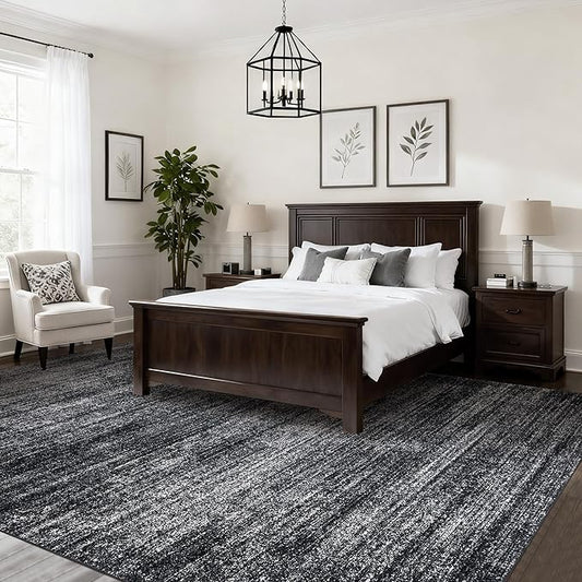 8x10 Area Rugs for Living Room, Abstract Black Boho Rug for Bedroom Design, Black and White 8 x 10