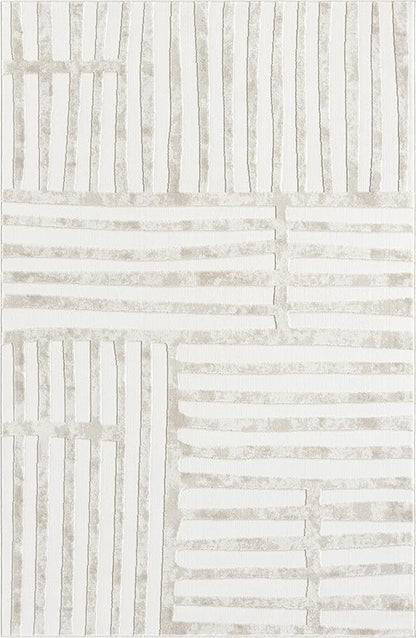 Abani Beige Area Rug - 5' x 8' - Living Room & Bedroom - Abstract Stripe Design - Indoor Use - Easy to Clean, Stain Resistant, Non-Shedding - Neutral Collection