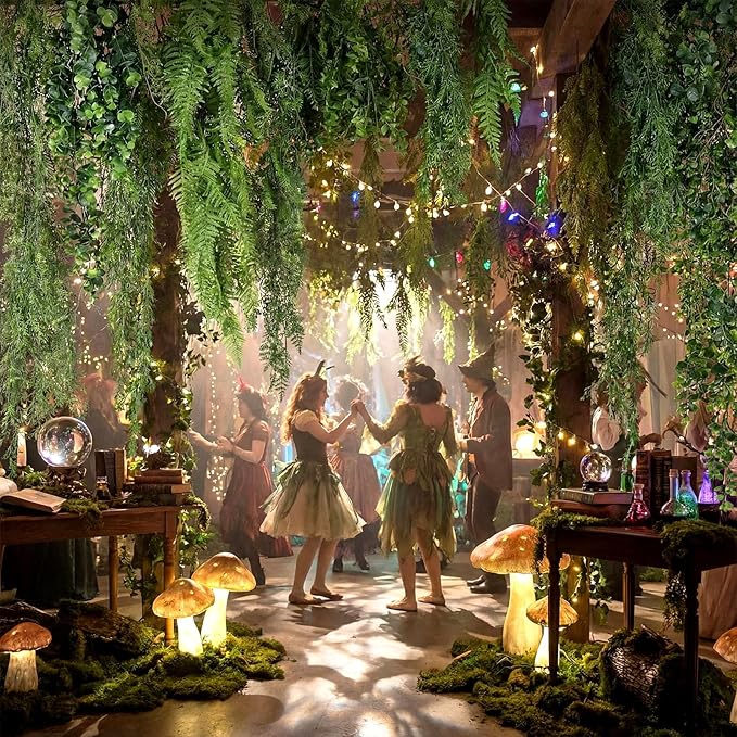 Dingion 6 Pack Artificial Hanging Plants for Forest Decorations 41.73 in Large Fake Greenery Plants Fake Persian Black Mondo Grass Eucalyptus for Home Wall Garden Indoor Outdoor Decoration