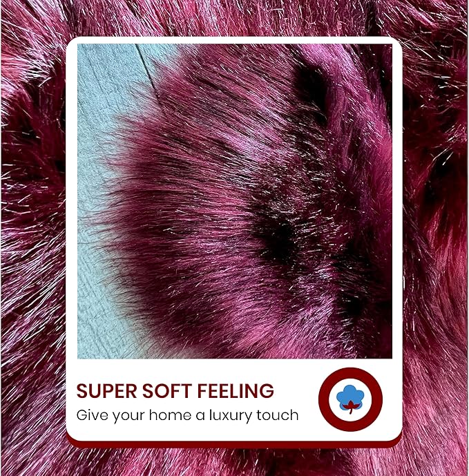 Free Shape Luxury Soft Fluffy Shag Area Rug Double 2'x6', 60x180cm - Vegan Fur Ultra Soft Indoor Carpet Nursery Rugs for Bedroom Home Decor, Burgundy