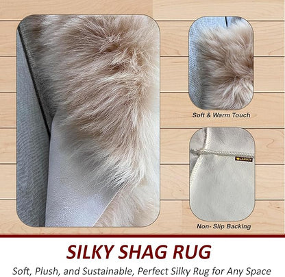 LAMBZY Faux Sheepskin Super Soft Hypoallergenic Silky Shag Rug for Living Room, Kids Room, Sofa (Quarto 4 Pelts 4'x6', Beige)