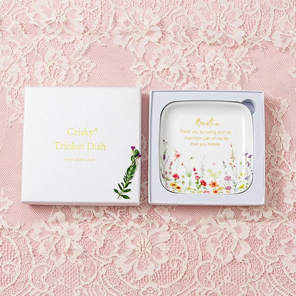 Crisky Jewelry Ring Dish for Bestie Birthday Gifts for Best Friend Women Friendship, Gifts for Friends Besties Floral Trinket Ring Dish Jewelry Tray for Her Sisters Long Distance Graduation Gift Ideas