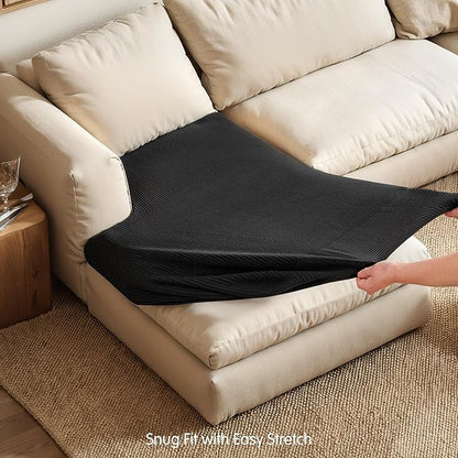 Hokway Stretch Chaise Cover Individual Couch Cushion Slipcovers Reversible Cushion Protector Slipcovers Sofa Cushion Protector Covers (Chaise Cover, Black)