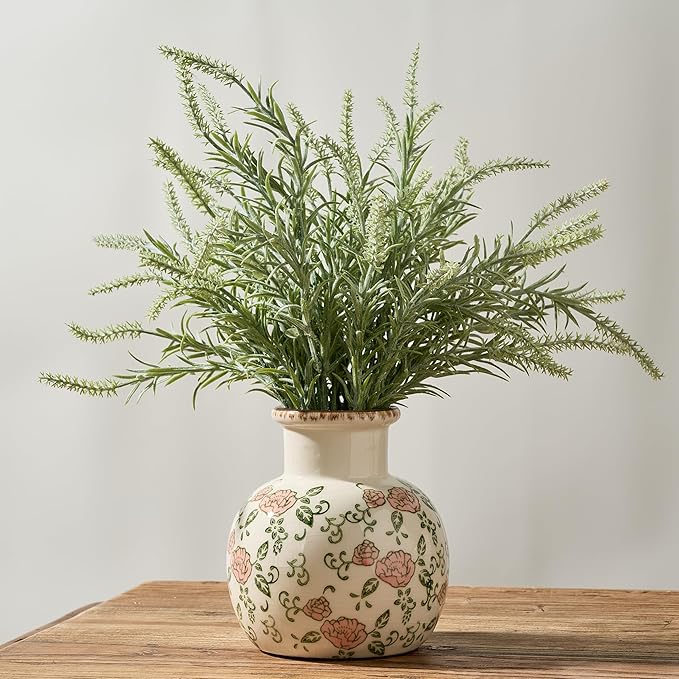 SIDUCAL Ceramic Vintage Vase, 5.91 Inch Retro Ice Cracked Chinoiserie Floral Vase, Rustic Farmhouse Vases for Home Decor, Bookshelf, Garden, Chinoiserie Decor, Tuscan Decor, Red Rose Pattern