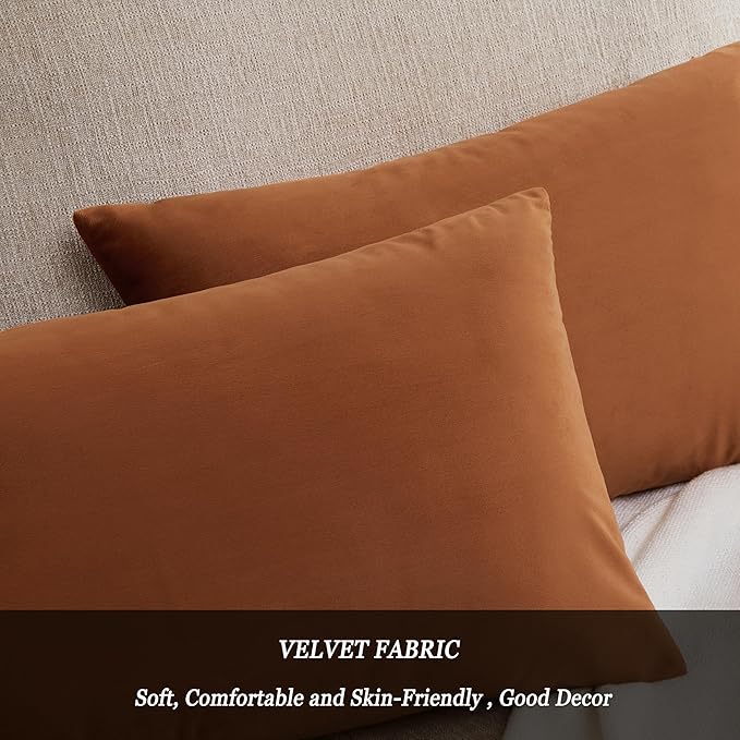GIGIZAZA 12x20 Dark Burnt Orange Pillow Covers Velvet Lumbar Pillow Decorative Throw Pillows Couch Sofa Covers Bedroom Set of 2