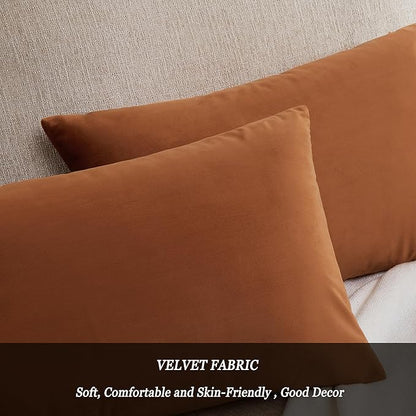 GIGIZAZA 12x20 Dark Burnt Orange Pillow Covers Velvet Lumbar Pillow Decorative Throw Pillows Couch Sofa Covers Bedroom Set of 2