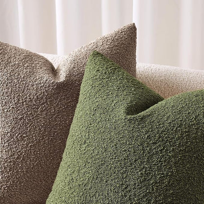 ANRODUO Pack of 2 Textured Boucle Throw Pillow Covers Soft Moss Green Decorative Accent Solid Pillow Cases Cozy Modern Couch Cushion Case for Sofa Bedroom Living Room Spring Home Decor, 18 x 18 Inch