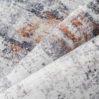 9x12 Washable Area Rug Grey Rust Abstract Living Room Bedroom Carpet Neutral Modern Non-Slip Soft Low Pile Lightweight Vacuumable Large Throw Rug for Dining Room