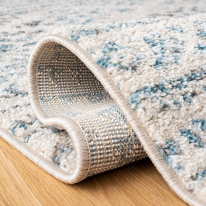 SAFAVIEH Tulum Collection Area Rug - 6'7" Square, Ivory & Turquoise, Moroccan Boho Tribal Design, Non-Shedding & Easy to Clean, Ideal for Living Room, Bedroom, Dining Space (TUL272E)