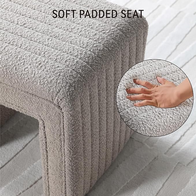 Get Set Style Vanity Stool Chair,Modern Boucle Ottoman Foot Stool with Wooden Legs Sofa Bench Footstool Extra Seat for Vanity,Makeup Room,Living Room,Entryway,Office (Fully Assembled) (Taupe)