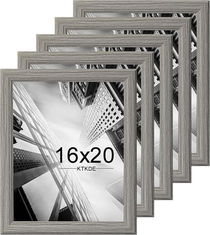 KTKDE 16x20 Picture Frame Set of 5,Studio Gallery 16 by 20 Poster Frame Gray Wooden, Large Frame for Photos, Posters - Art Prints best gift