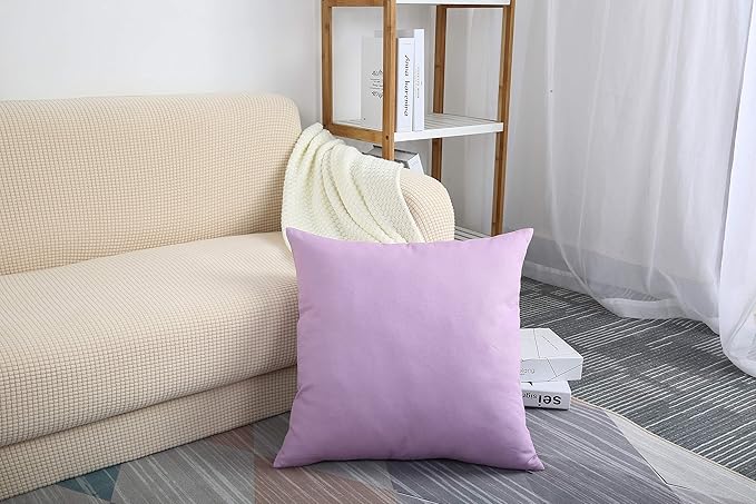 TangDepot Set of 2 Handmade Decorative Solid 100% Cotton Canvas Throw Pillow Covers/Cushion Covers, 45 Colors Available - (20"x20" 2 Pieces, Light Purple Lavende)