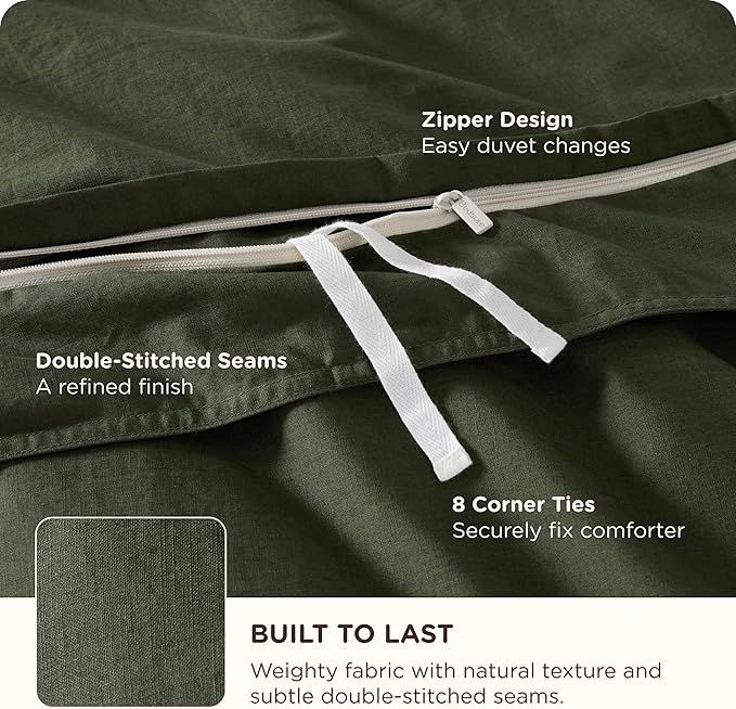 Bedsure Cotton Duvet Cover Oversized King - Luxury Slub Weave 100% Cotton Duvet Cover with a Linen Like Textured, Easy Change Durable Bedding, Olive Green, 120" x 98"