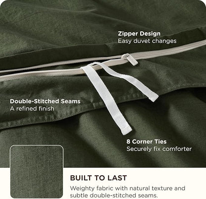 Bedsure Cotton Duvet Cover Oversized King - Luxury Slub Weave 100% Cotton Duvet Cover with a Linen Like Textured, Easy Change Durable Bedding, Olive Green, 120" x 98"