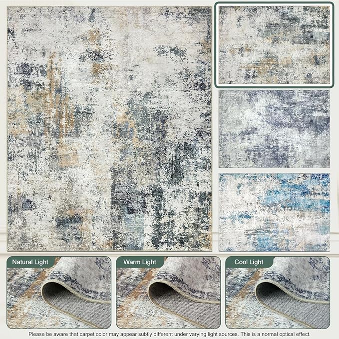 Washable Area Rug for Living Room 6x9 - Neutral Modern Abstract Rugs, Soft Non Slip Carpet with for Bedroom, Under Dining Room Table, Home, Office, Dorm - Green Yellow
