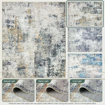 Washable Area Rug for Living Room 6x9 - Neutral Modern Abstract Rugs, Soft Non Slip Carpet with for Bedroom, Under Dining Room Table, Home, Office, Dorm - Green Yellow