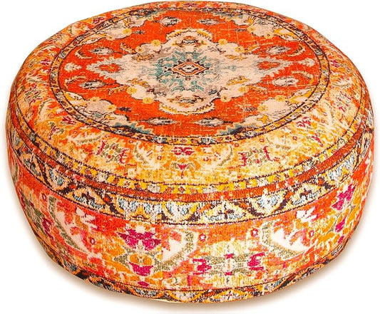 Colorful Pouf Cover Orange Round Orange Floor Pillow Seating Area Stool Boho Room Décor Accent Furniture Perfect for Living Room, Bedroom, Nursary or Children Room Cotton 24x8 Unstuffed