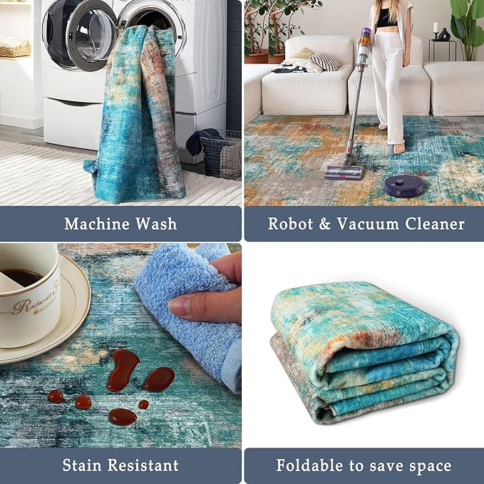 vivorug Round Rug 6ft Abstract Round Area Rug Non-Slip Indoor Carpet for Living Room Bedroom Entryway, Stain Resistant Home Decor Circle Rug, Rosy Clouds