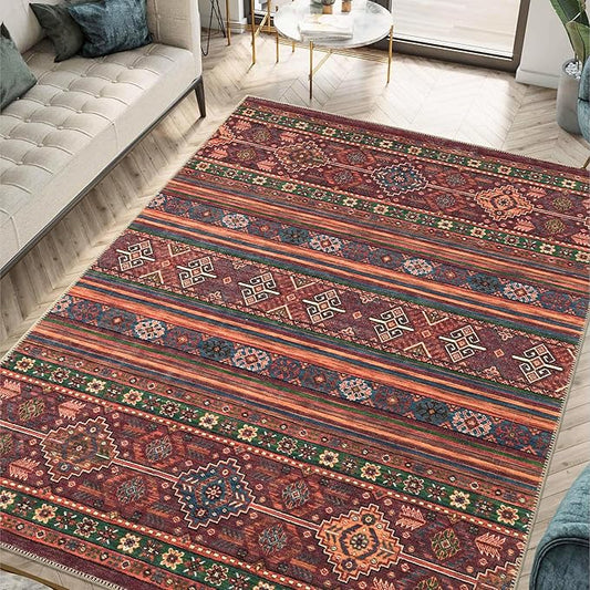 Keen Home Design 5x7 Rug - Machine Washable Area Rug with Non-Slip Backing, Ideal for Living Room, Dining Room, Bedroom - Vintage, Easy Clean, Durable, Low Pile Rug - (5' x 7')