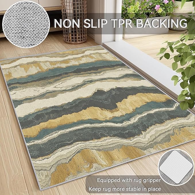 Swirl Rugs for Bedroom - Swirl Rug, 6x9 Rug, Abstract Area Rug & Room Decor, Contemporary Modern Carpet & Home Decor, Washable Non Slip Anti Skid Rugs