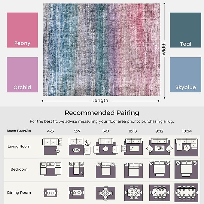Kokia Abstract Area Rugs 9x12 Bedroom Washable Decor Low Pile Fluffy Non-Slip Non-Shedding Indoor Red Carpet Foldable Stain Resistant Floor Mat Living Room Dining Room, Oslo Orchid