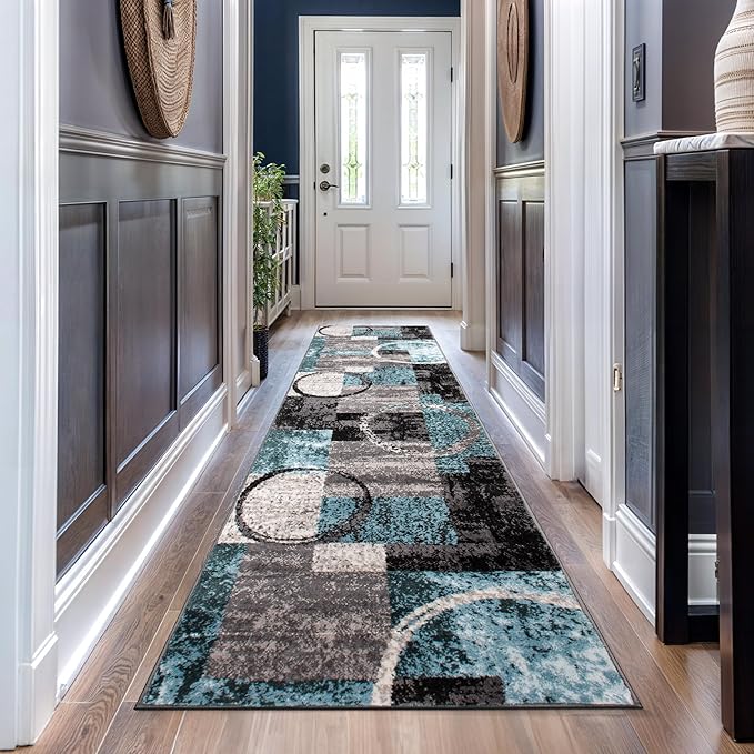 Rugshop Contemporary Circle Design Runner Rug, Non-Shedding Carpet for Hallway, Kitchen, or Entryway, Gray, 2'7" x 12'