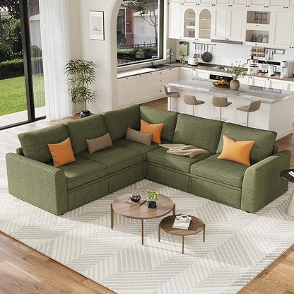 GarveeHome Sectional Sleeper Sofa with Pull Out Bed, Corduroy Modular Sectional Sofa U Shaped 7 Seat Couch with Pull Out Couch and Storage Seat & Ottoman, Convertible Couches for Living Room