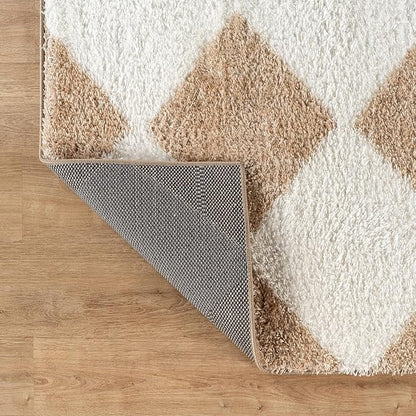 Rugshop Diamond Wave Shag Area Rug Beige 5' x 7' Great for Bedrooms, Living Rooms, or Under Coffee Tables