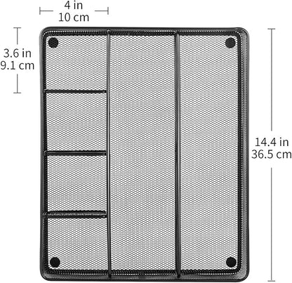 Amazon Basics Desk Drawer Organizer for Office and Home, Metal Mesh, Anti-Slip, 6 Compartments, Black