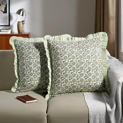 Ridhi Bloom Bubbles Modern Farmhouse Pillow 24x24 Cotton Throw Pillow Covers Set of 2 Cushion Covers with Ruffle for Couch Sofa Bed Living Room Home Decor for Christmas, Thanksgiving