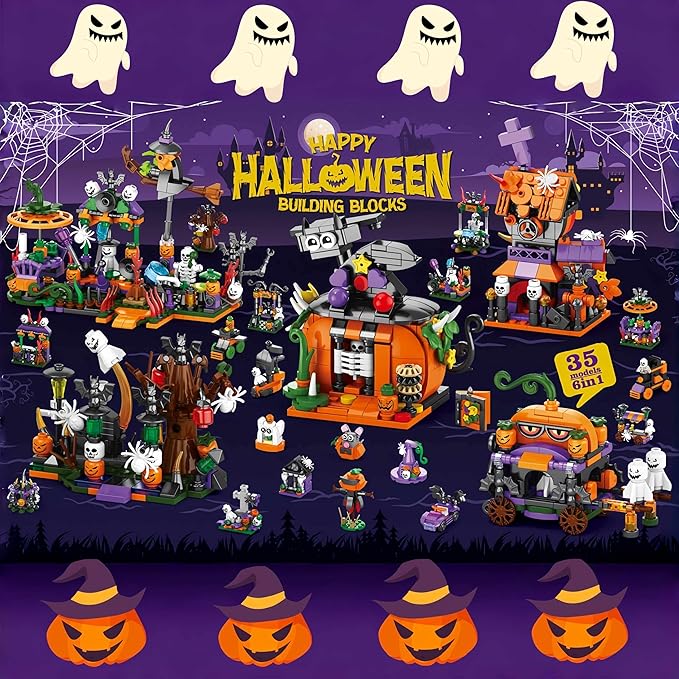 31-Day Halloween Advent Calendar 2025, Halloween Countdown Calendar for Kids Adult - Haunted House, Pumpkins, Ghosts Mini Building Block Gifts for Kids Party Goodie Bag Stuffers
