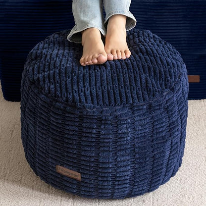 HIGOGOGO Pouf Ottoman Stuffed Round Modern Foam Filled Foot Rest Poufs for Living Room Chair Decorative 26 X 18 Inches Boho Relax Stool for Wedding Christmas Party, Navy Blue