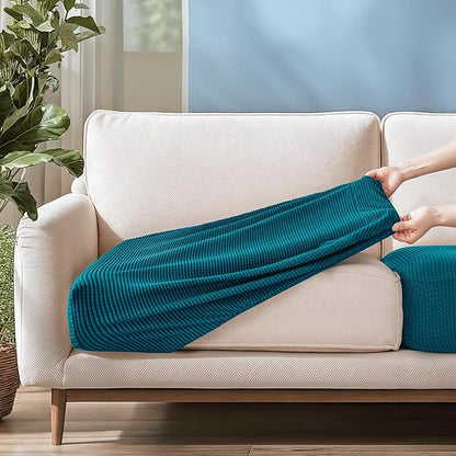 CHUN YI 2Piece Stretch Couch Cushion Covers, Sofa Seat Slipcovers for Pets, Suitable for Armchair Loveseat Sofa with Spandex Jacquard Washable Fabric (2Piece,Teal)