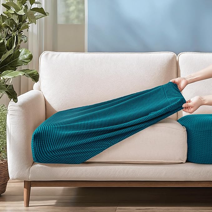 CHUN YI Small Couch Cushion Cover Stretch, Sofa Seat Slipcovers for Pets, Suitable for Armchair Loveseat Sofa with Spandex Jacquard Washable Fabric(Small,Teal)