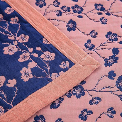 100% Cotton Muslin Jacquard 3 Piece Quilt Set Floral Plum Blossom Print, Soft 3 Layers Gauze Bed Cover Reversible Bedspread Coverlet Breathable Lightweight Bedding Set, Queen