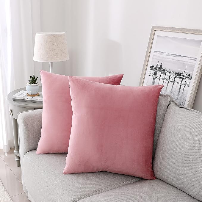 NiNi ALL Decorative Throw Pillow Covers Velvet 22x22 Inch Pack of 2 Pink Cushion Covers Soft for Couch Sofa Bedroom Living Room Outdoor