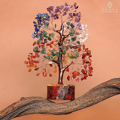 KARMAPLEDGE 7 Chakra Healing Crystal Tree of Life with Manifestation Card, Handmade Copper Wire Crystal Tree for Good Luck, Positive Energy, Wealth, Reiki Healing, and Decor, Gift for Women and Mom