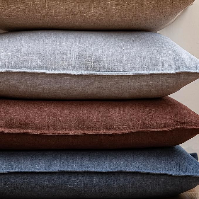 Foindtower Pack of 2, Decorative Linen Soild Throw Pillow Covers Soft Accent Euro Cushion Case Boho Farmhouse Pillowcase for Chair Couch Sofa Bedroom Living Room Home Decor 22 x 22 Inch Rust Red
