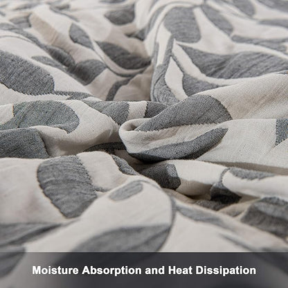 NTBAY 3 Layers Cotton Muslin 68x92 Twin Bed Blanket, Super Soft Breathable Thermal Yarn Dyed Quilt for Adults, Perfect Lightweight Blanket for Couch Sofa Bed All Seasons, Grey Leaf