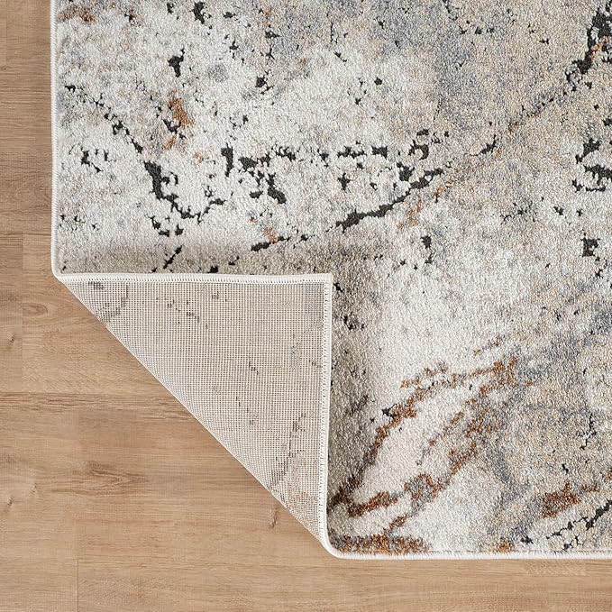 Rugshop Drifted Marble Abstract Area Rug Durable, Kid & Pet Friendly Gray, Ivory, Neutral Tones 7' 10" x 10' Ideal for Sectional Seating Areas, Bedrooms, or Large Dining Spaces