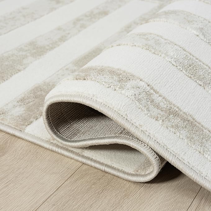 Abani Beige Area Rug - 4' x 6' - Living Room & Bedroom - Abstract Stripe Design - Indoor Use - Easy to Clean, Stain Resistant, Non-Shedding - Neutral Collection