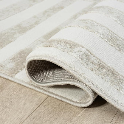 Abani Beige Area Rug - 4' x 6' - Living Room & Bedroom - Abstract Stripe Design - Indoor Use - Easy to Clean, Stain Resistant, Non-Shedding - Neutral Collection