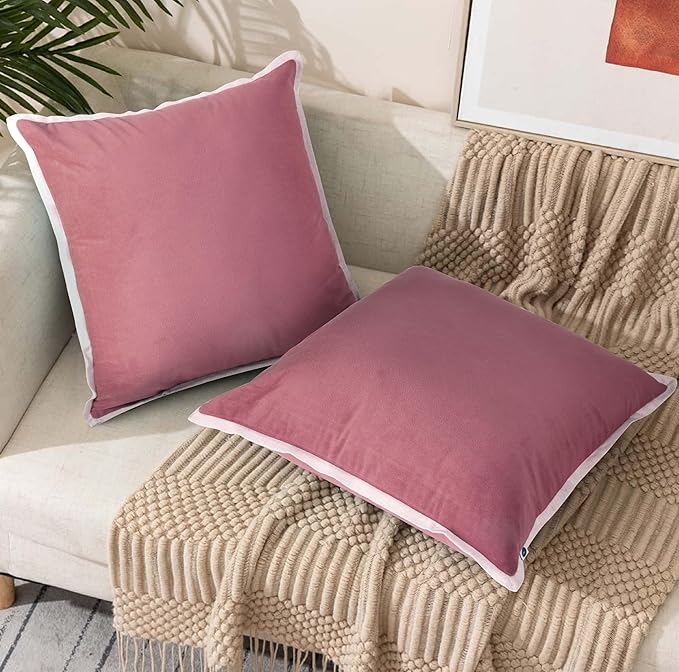 FINGERCRAFT Decorative Throw Pillow Cover Pack of 2 Soft Velvet Cushion Cover, Sofa and Bedroom Pillow Case 24" x 24" Pink
