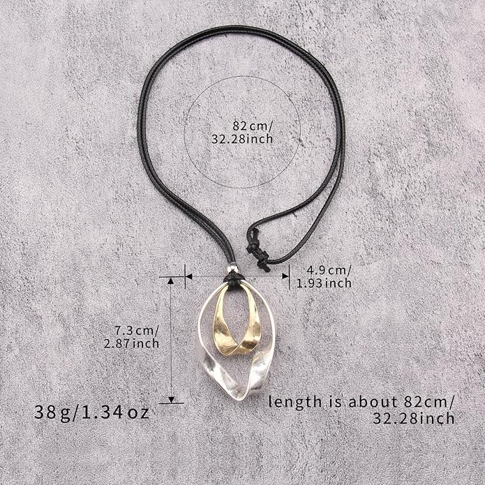 Leather Necklace for Women Boho Choker Necklace Long Cord Leather Pendant Bohemian Neckalce Vintage Alloy Pendant Leather Rope Necklace Wooden Necklaces for Women